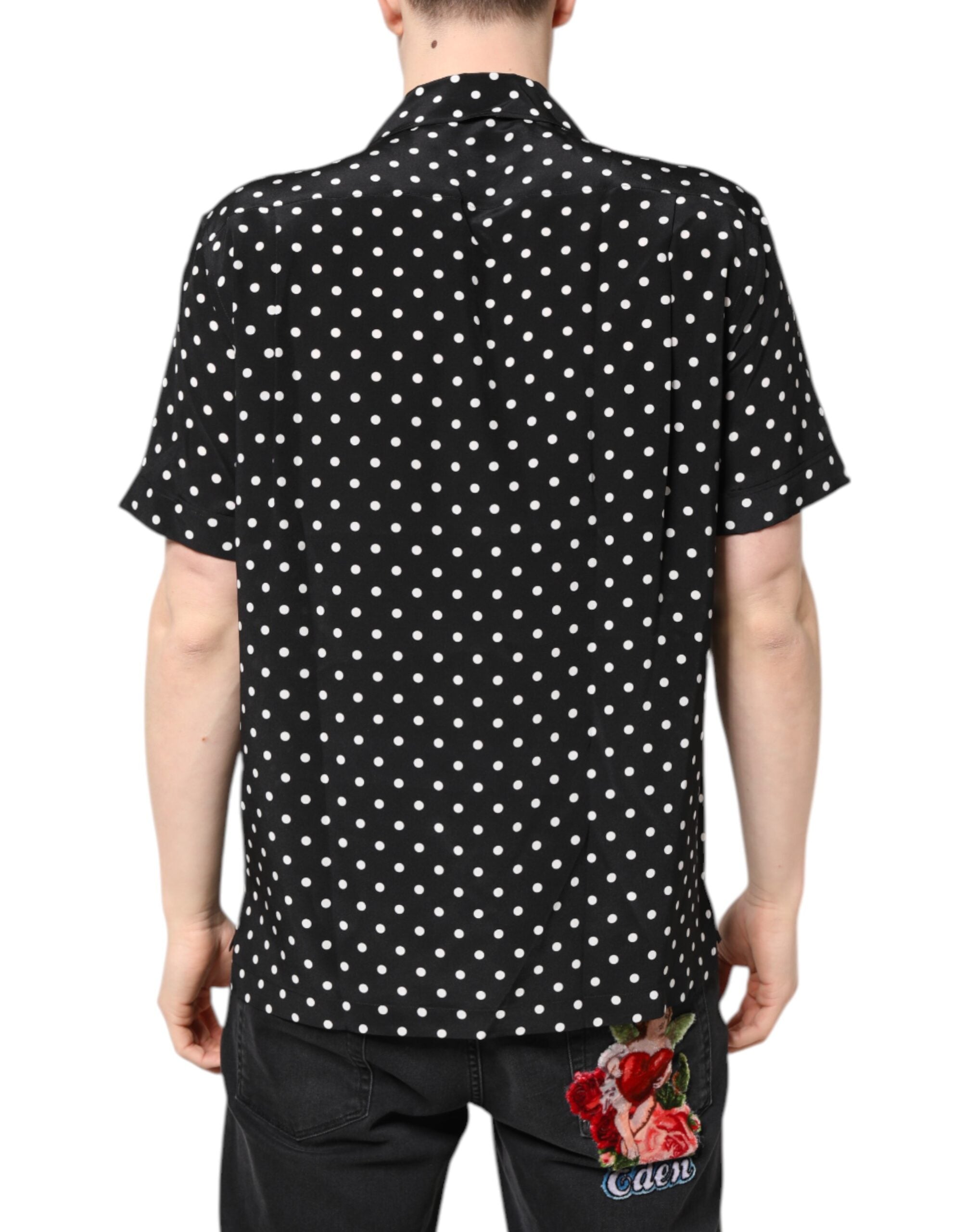 Dolce & Gabbana Black Polka Dot Short Sleeve Shirt Casual Shirt